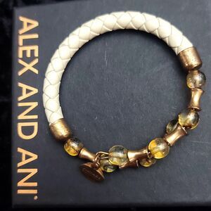 Alex And Ani Beige Leather Braided Wrap Bracelet